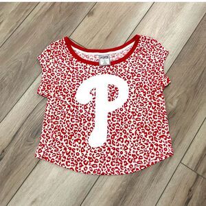 Victoria's Secret PINK Philadelphia Phillies Crop Tee Cheetah Print Top Women XS